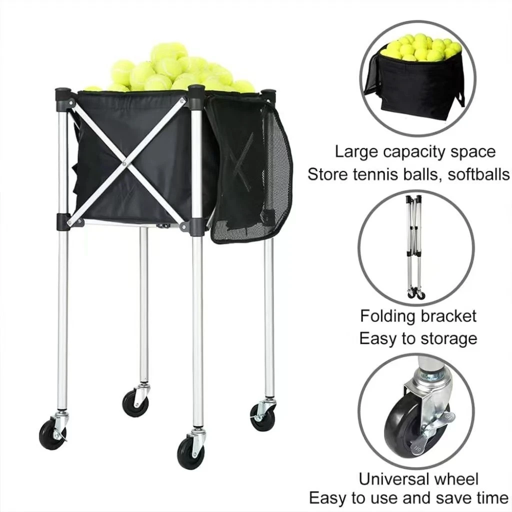 Custom Portable Tennis Training Coach Caddy Large Storage Folding Movable Trolley Practical Tennis Ball Basket Cart With Wheel factory