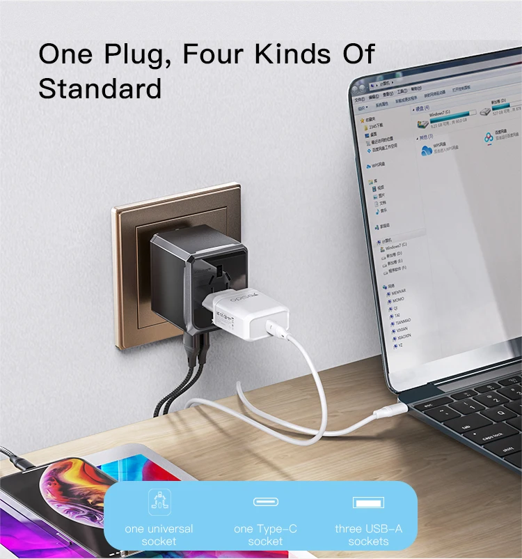 YESIDO new design 4 in 1 portable charger plug convert adapter