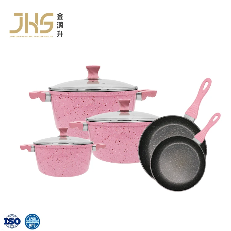 Aluminium Pink Cookware Bakelite Handle Ceramic Non-Stick Ceramic Coating Cooking  Pots Set - China Aluminum Cookware and Non Stick Cookware price