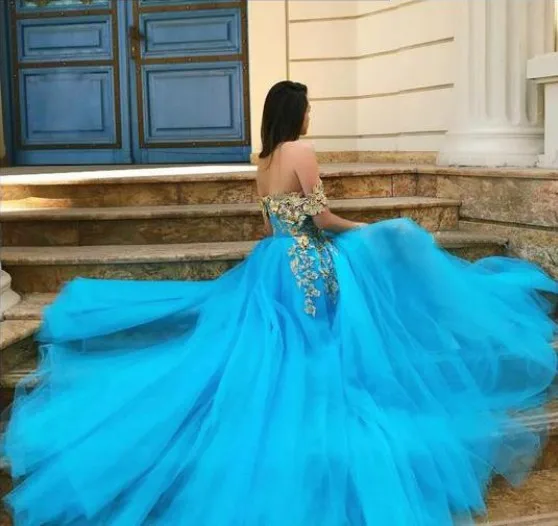 Turquoise and Gold Prom Dress