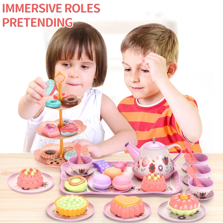 Горячая Распродажа детский чайный десерт игрушка розовый Железный набор подарочные наборы детские игрушки