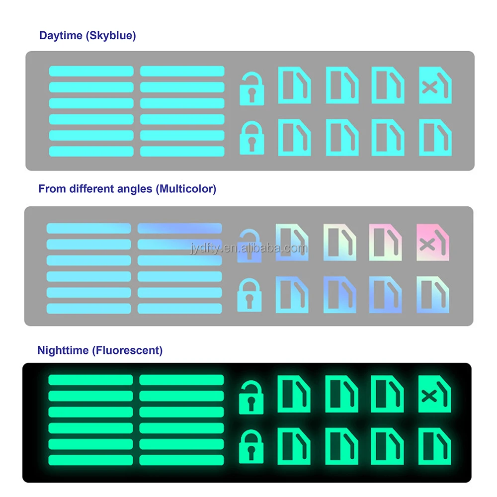 Color Change Different Angles Safety Waterproof Luminous Car Door Key Sticker Night Fluorescent Sticker for Window Lift Button