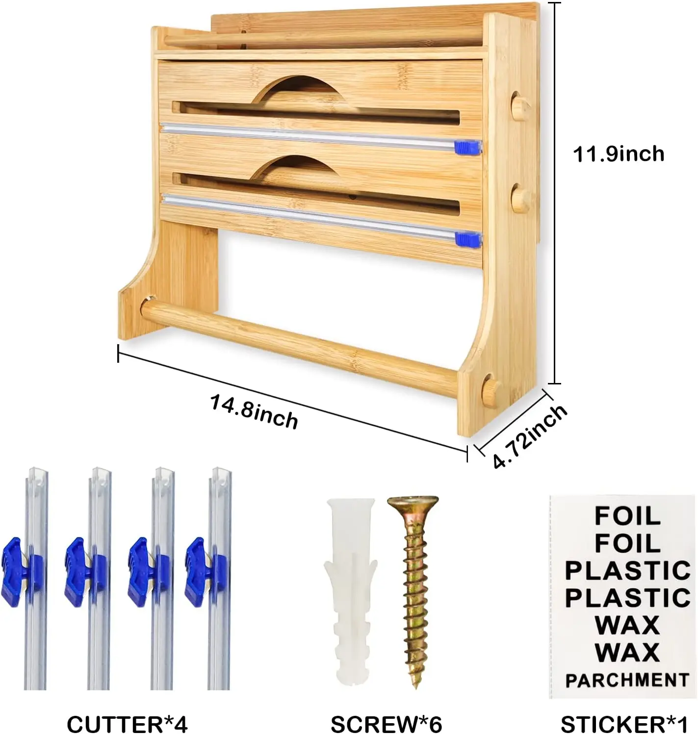 Бамбуковый Органайзер 4 в 1 для фольги и пластиковой упаковки с резаком кухонный держатель бумажных полотенец настенный диспенсер органайзер банок
