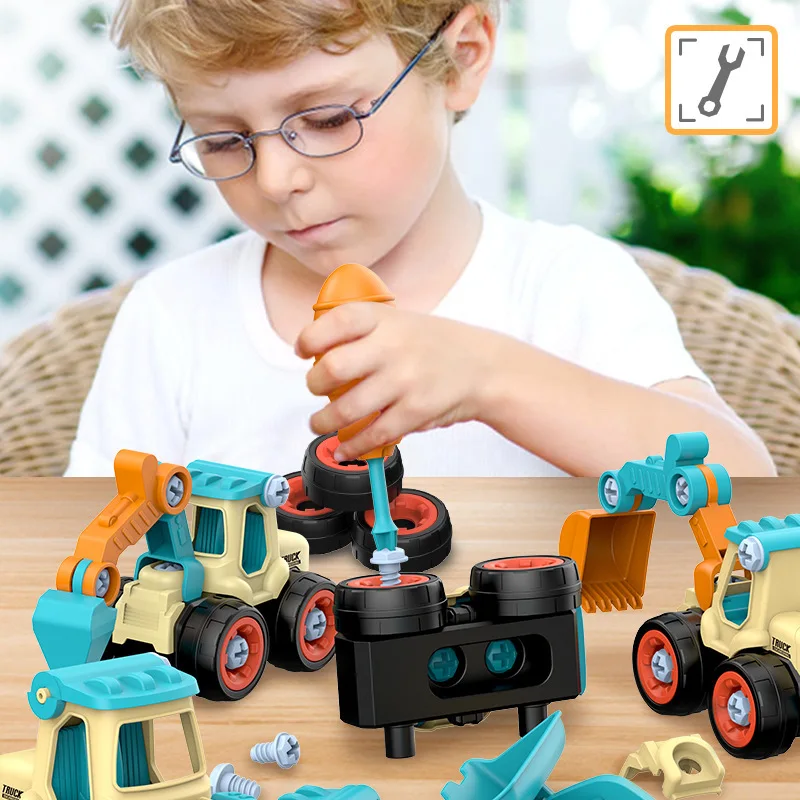 Детская Разборка и сборка, инженерный грузовик, экскаватор, бульдозер, Обучающие игрушки, интересный автомобильный комплект «сделай сам» с винтом