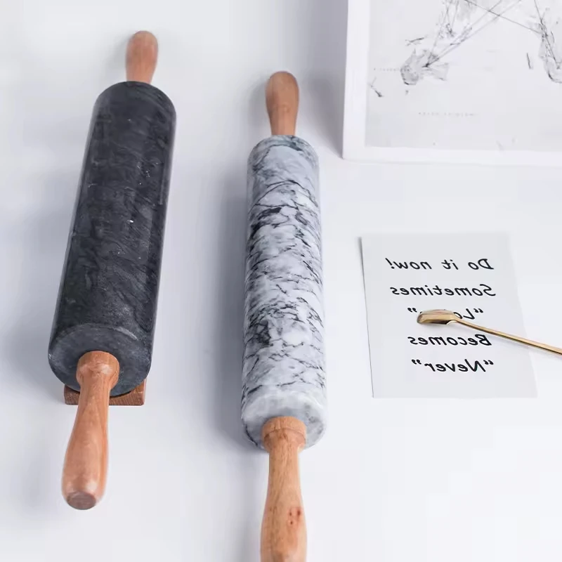 High Quality Custom Marble Rolling Pin with Wooden Handles Baking Tools Kitchen Accessories