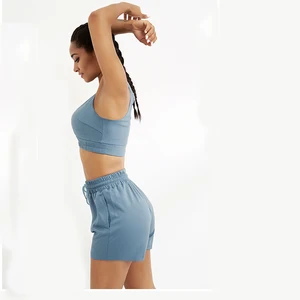 Two Piece Plus Size Short Hot Gym Clothes Set With Bra Women High Waist Stripped