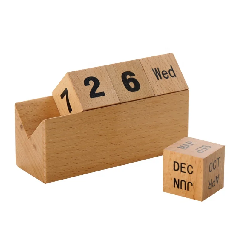 1pc Wooden Perpetual Desk Calendar Blocks,Desk Accessories Wood