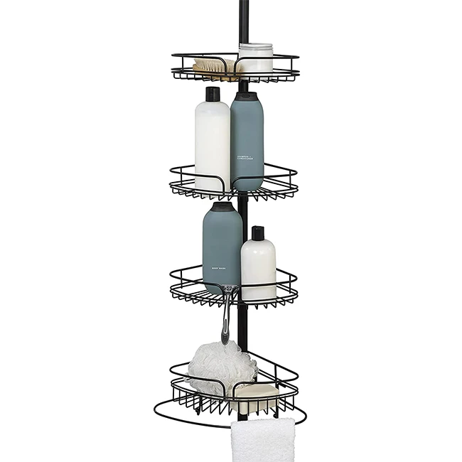 Matte Black 4-Tier Tension Pole Shower Caddy