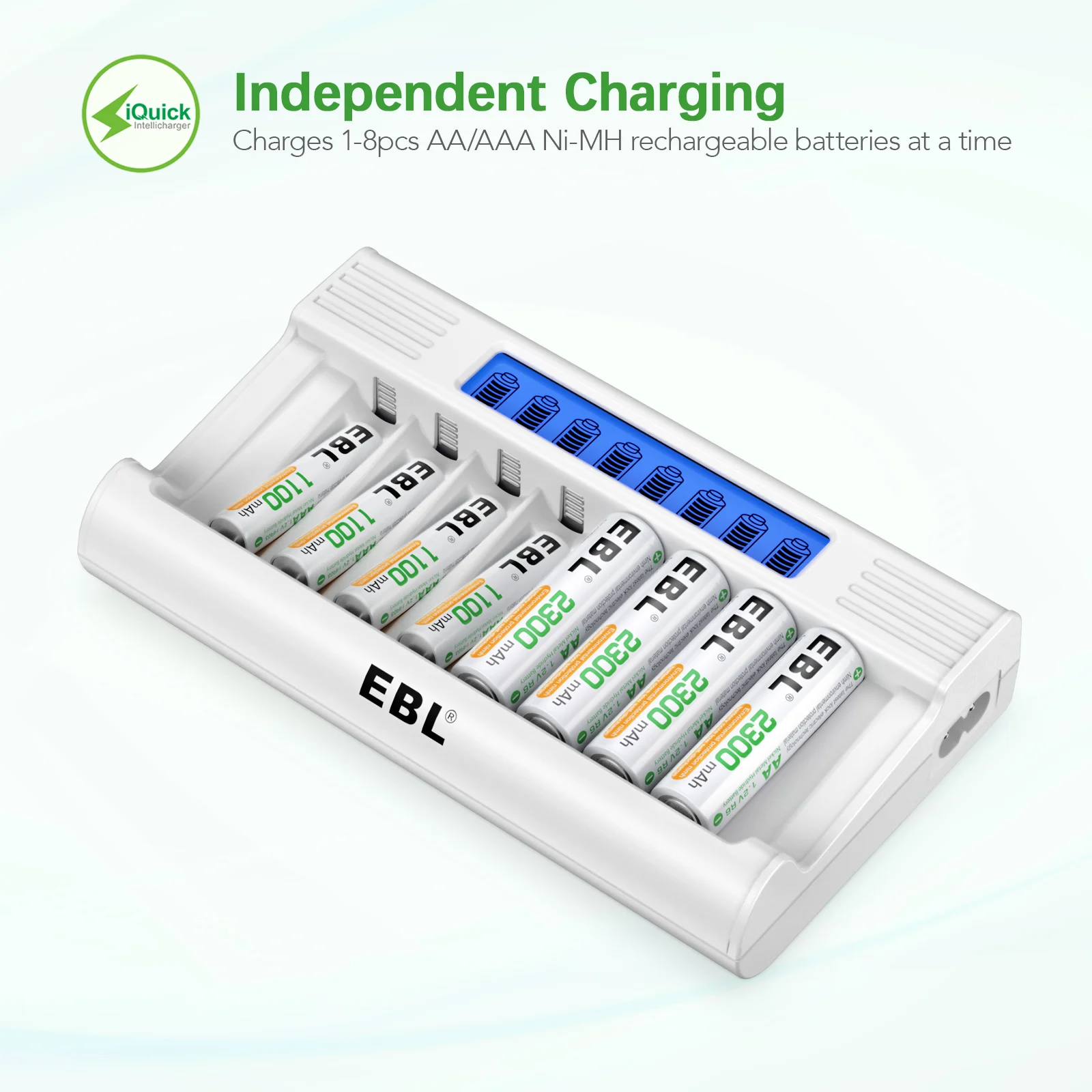 Ebl 8 Bay Fast Charge 1100mah Aa Nimh Rechargeable Batteries With Charger Buy Rechargeable 1754