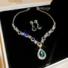 2-piece green drop earrings-necklace