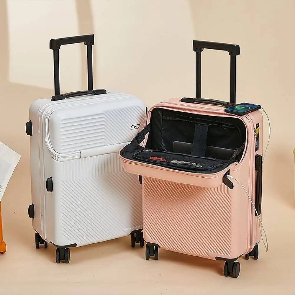 20 24 28 Inch President Usb-C Charger Retractable Suitcase Handle Aluminium  Carry on Wheels Top Open Luggage with Laptop Pocket