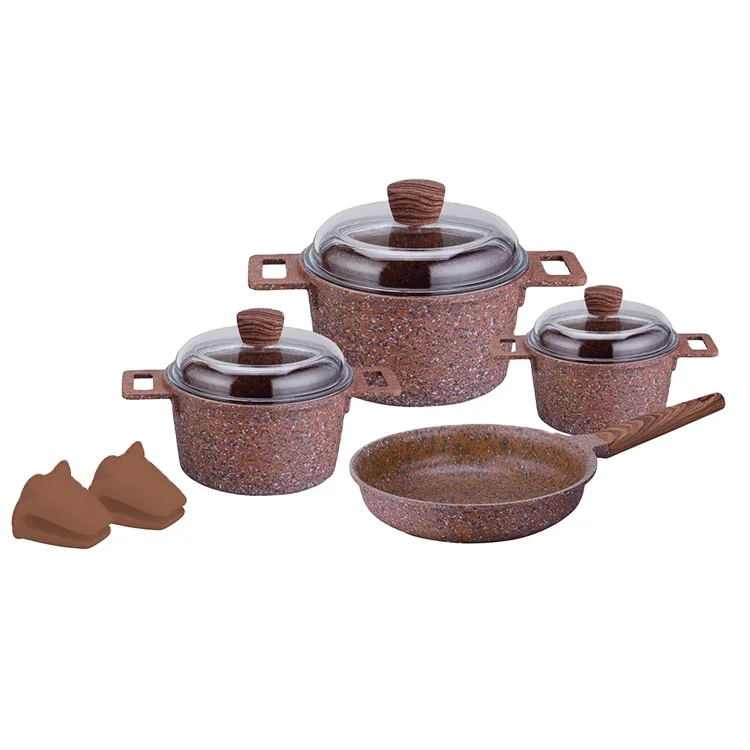 9 Pcs Granite Non Stick With Induction Bottom Cookware Set Aluminum Pot