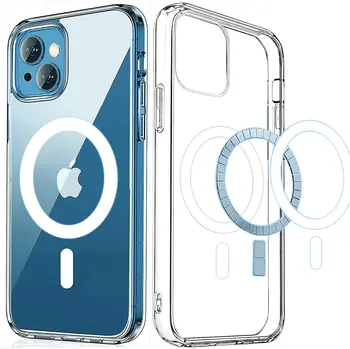 Magnetic Clear Phone Case for iPhone 13 Pro 12 Pro Max 2022 Transparent Shockproof Cover For Mag Wireless Charging Magnet Case