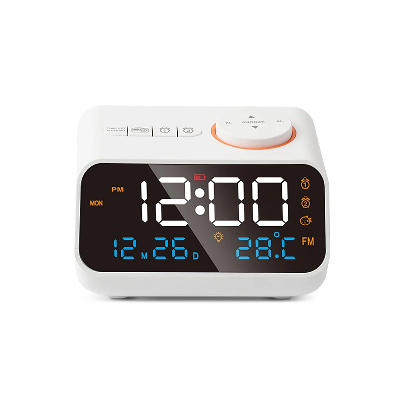 OEM Custom Digital White Noise Sleep Trainer FM Radio Rechargeable LED Display Adjustable Light Kids Elder Factory Alarm Clock