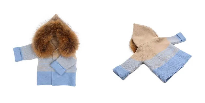 2024 Лидер продаж акриловая трикотажная одежда натурального цвета Детская шерстяная куртка из меха енота зимний комплект для девочек