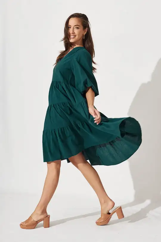 slim fit dress slacks Unique Vintage Emerald Velvet Shirred Swing Dress main image 1