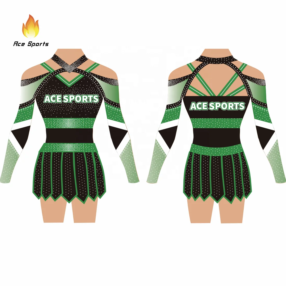 Custom Green Cheerleading Uniforms Fly Away Skirt