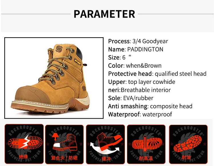 Zapatos De Trabajo Goodyear Highend Genuine Leather Yellow Work Boot