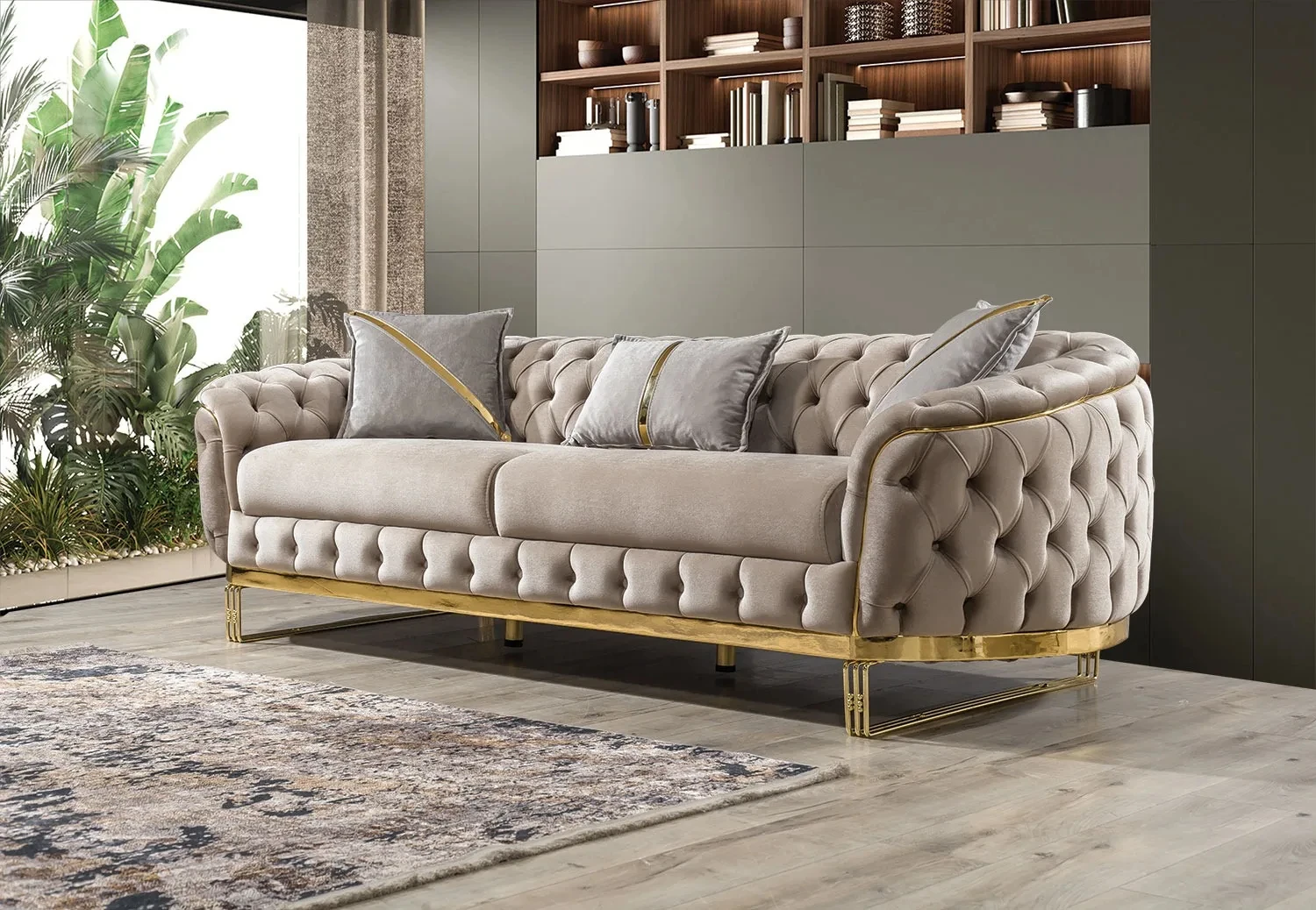 Luxury Living Room Sofa Set - Stainless Steel Base Velvet