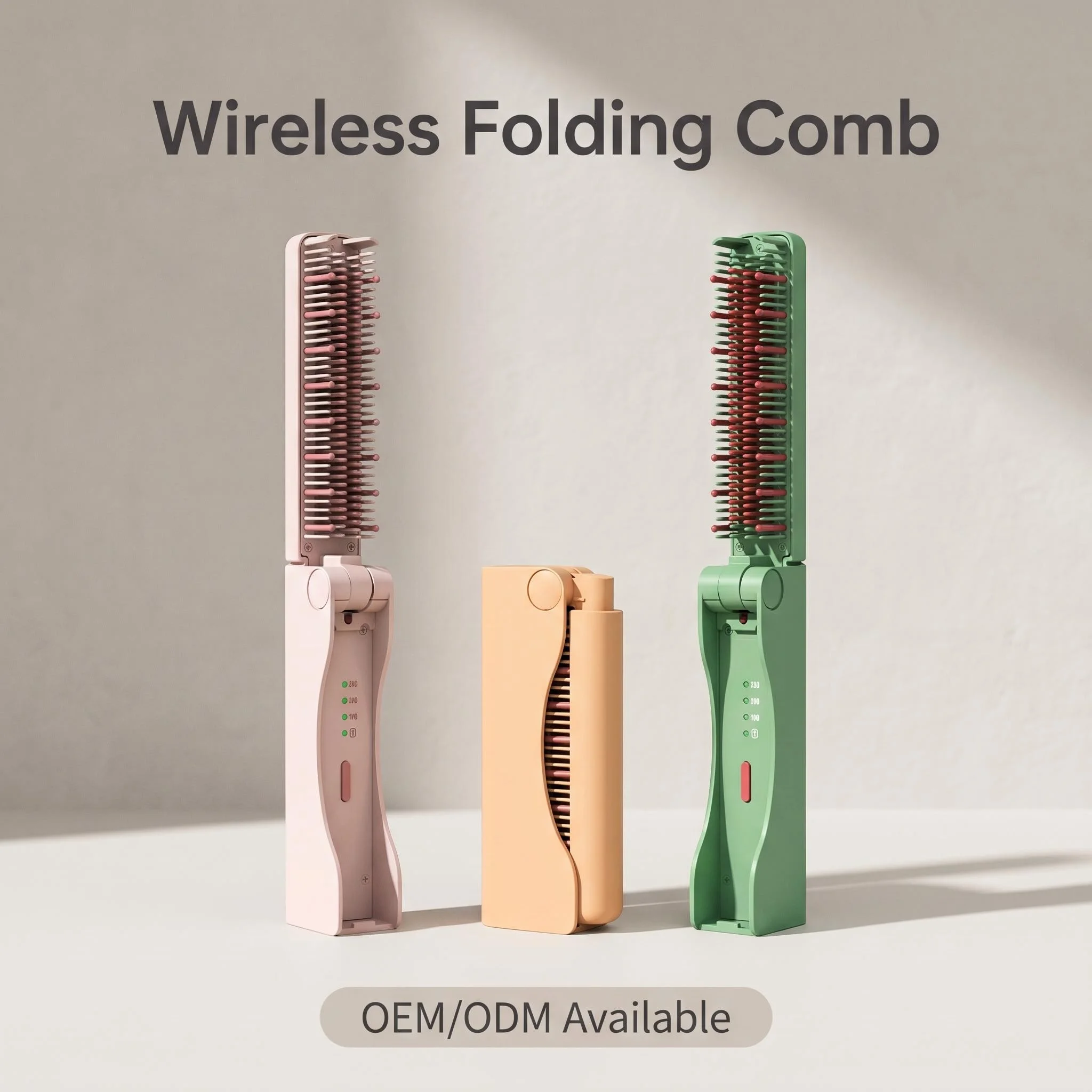 Professional Foldable Wireless Hair Straightener Brush Type-C Rechargeable Titanium Mini Flat Iron Multi-Temperature for Travel