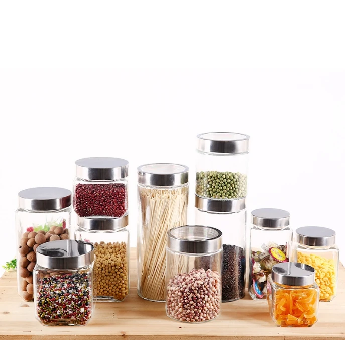 Multifunctional Square Glass Storage Jar with Cover Flexible Candy Sealed Tank for Food Storage