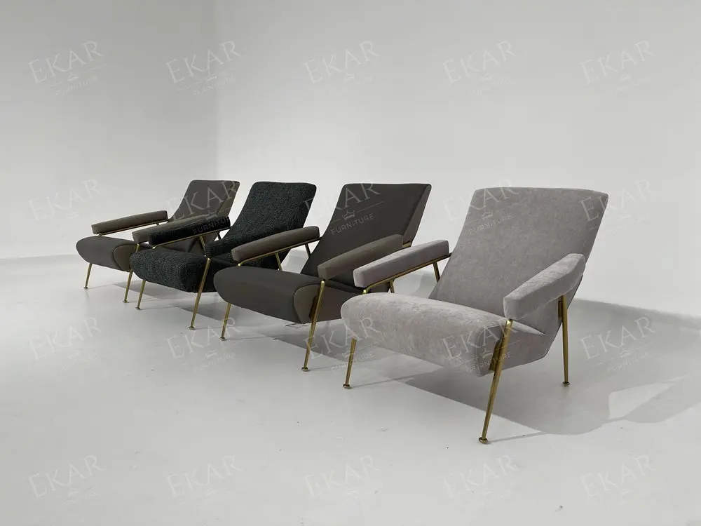 Wooden Frame Lounge Chair with High-Density Memory Foam Seat and Gilded Stainless Steel Base factory