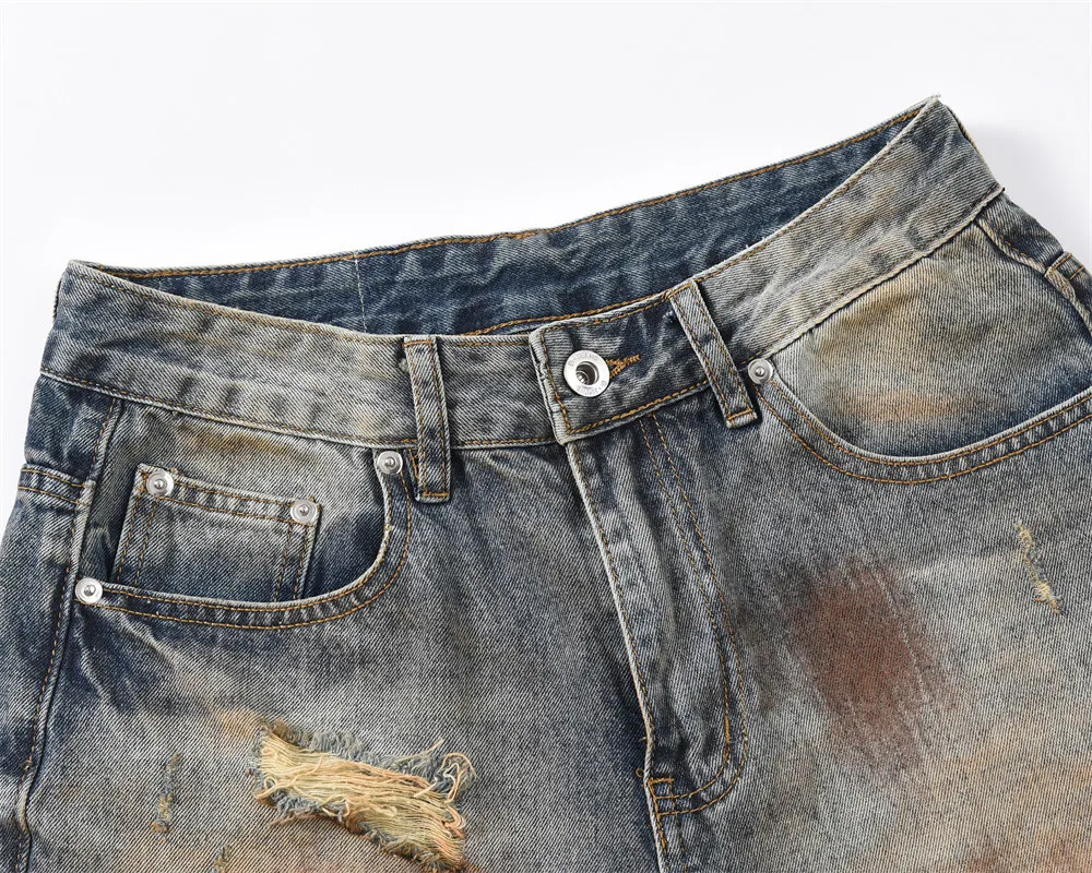Clothing Manufacturers Punk Ripped Dirty Custom Denim Wide Leg Pants Baggy Jeans Man Men's Jeans Men