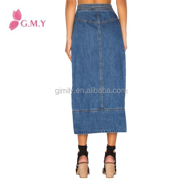Latest Design Skirts Long Denim Skirts Elastic Waist Opening Open Fork Hem OEM Jeans Wholesale
