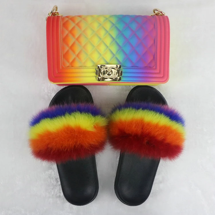 fur shoes and purse