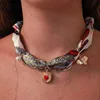 White gray silk scarf love necklace