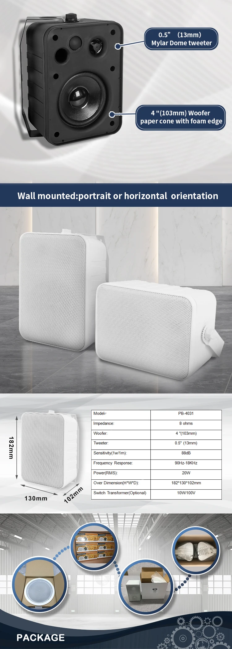 Pb4031 50w Wall Mount Vibration Speaker 100 Wall 3 Way Wifi Speaker