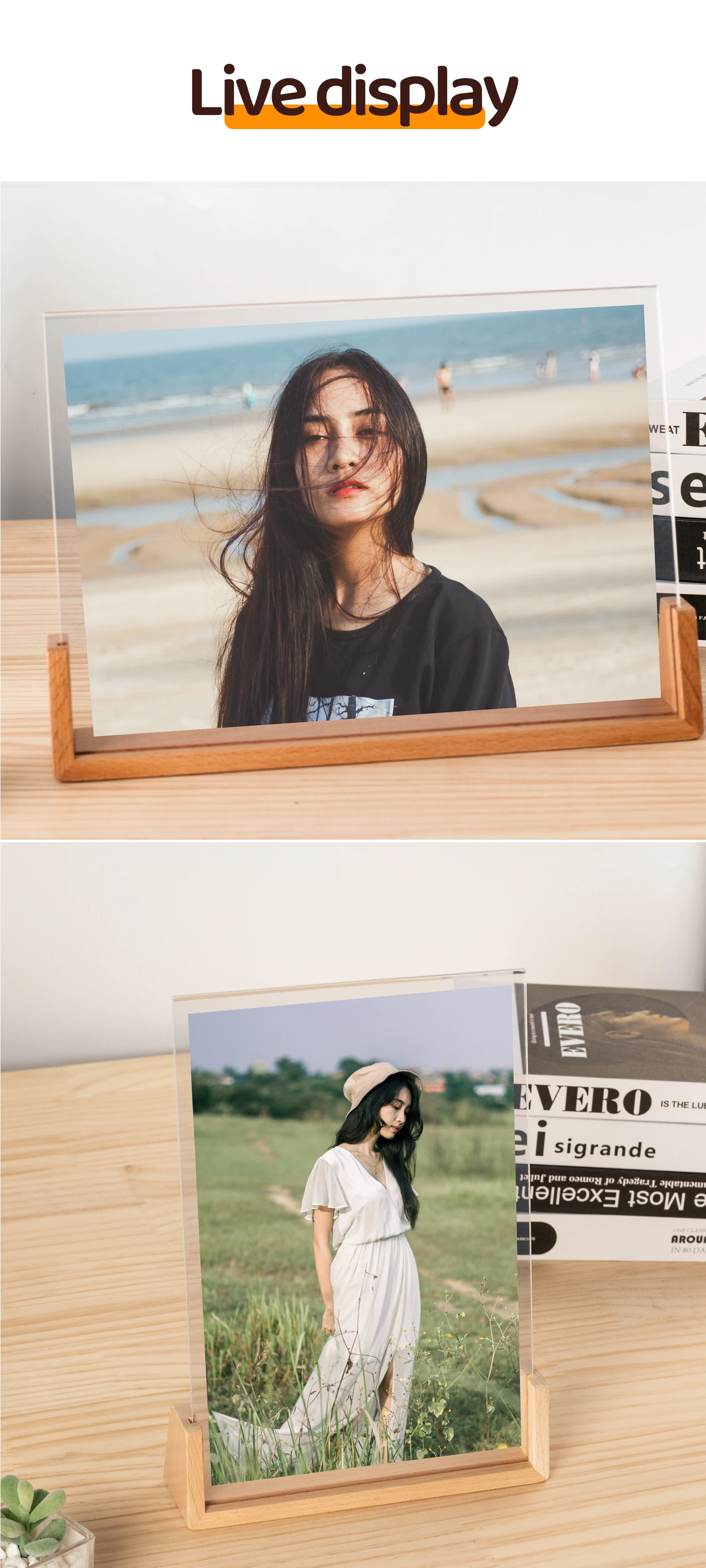 Fast Delivery Wholesale U Shape Wooden Acrylic Photo Frame Beech Solid Wood Acrylic Picture Frame factory