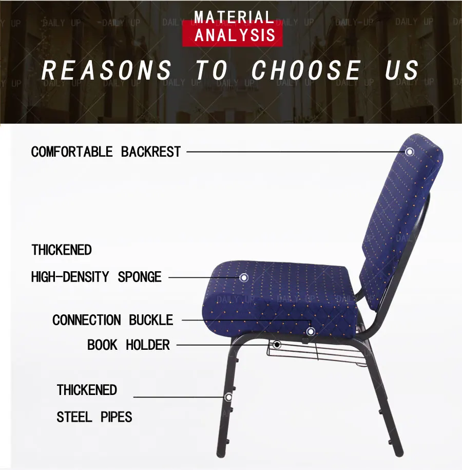 Upholstered Church Pray Chair With Armrests Metal Frame Theater Chair With Customization Logo Padded Auditorium Chair