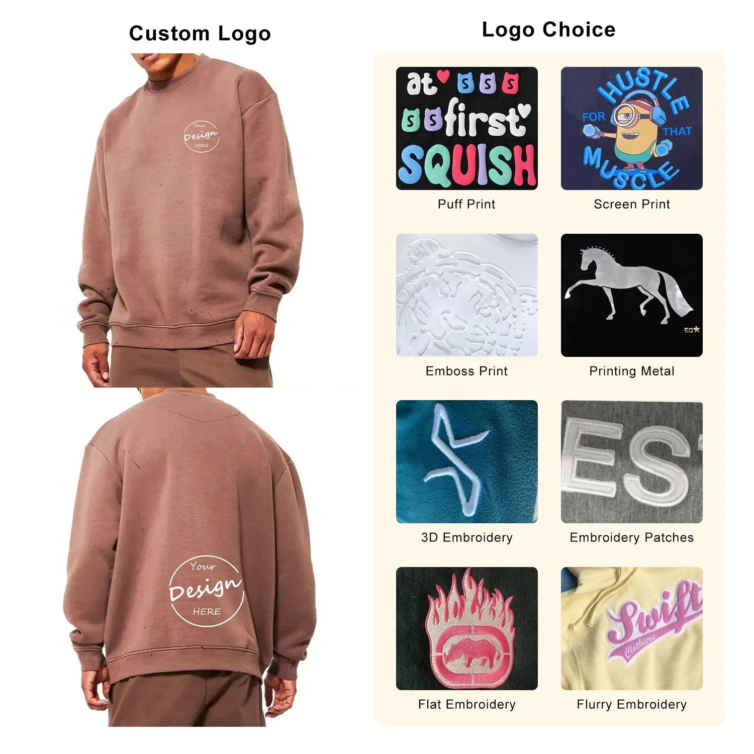 JL1214A Heavyweight French Terry 3D Embossed Sweatshirt Streetwear Embossed Crew Neck Sweatshirt Men