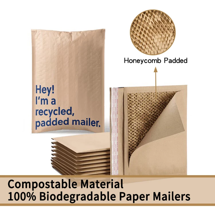 Custom Logo Eco Friendly Recyclable Biodegradable Compostable Honeycomb Kraft Paper Mail Envelopes Padded Bubble Mailer Bag