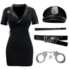 8174negro-vestido sombrero cinturón esposas bastón