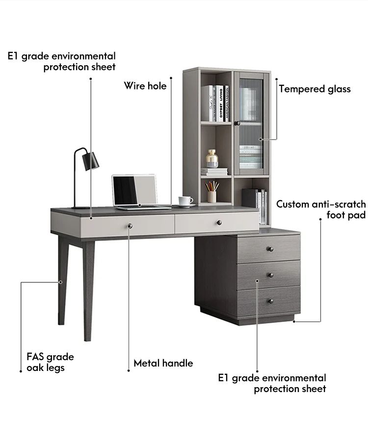 Office Study Computer Table Free Retractable Desk With Bookcase Book