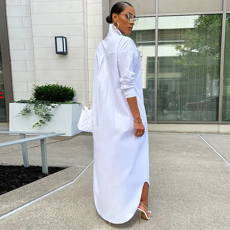 New Arrival Fashion Casual Long Dresses Women Solid Color Loog Sleeve Long Coat for Women Elegant Loose Shirt Dresses - Image 3