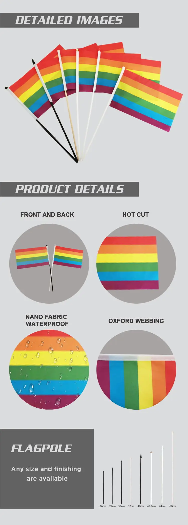 批发进步骄傲手旗骄傲旗聚酯lgbt彩虹进步骄傲棒旗