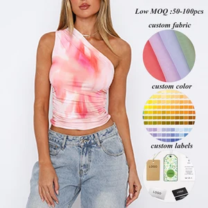 Factory Oem Wholesale Streetwear t Shirt Custom Printed Women Sexy High Stretch Slim Fit One Shoulder Crop tank Top t Shirt