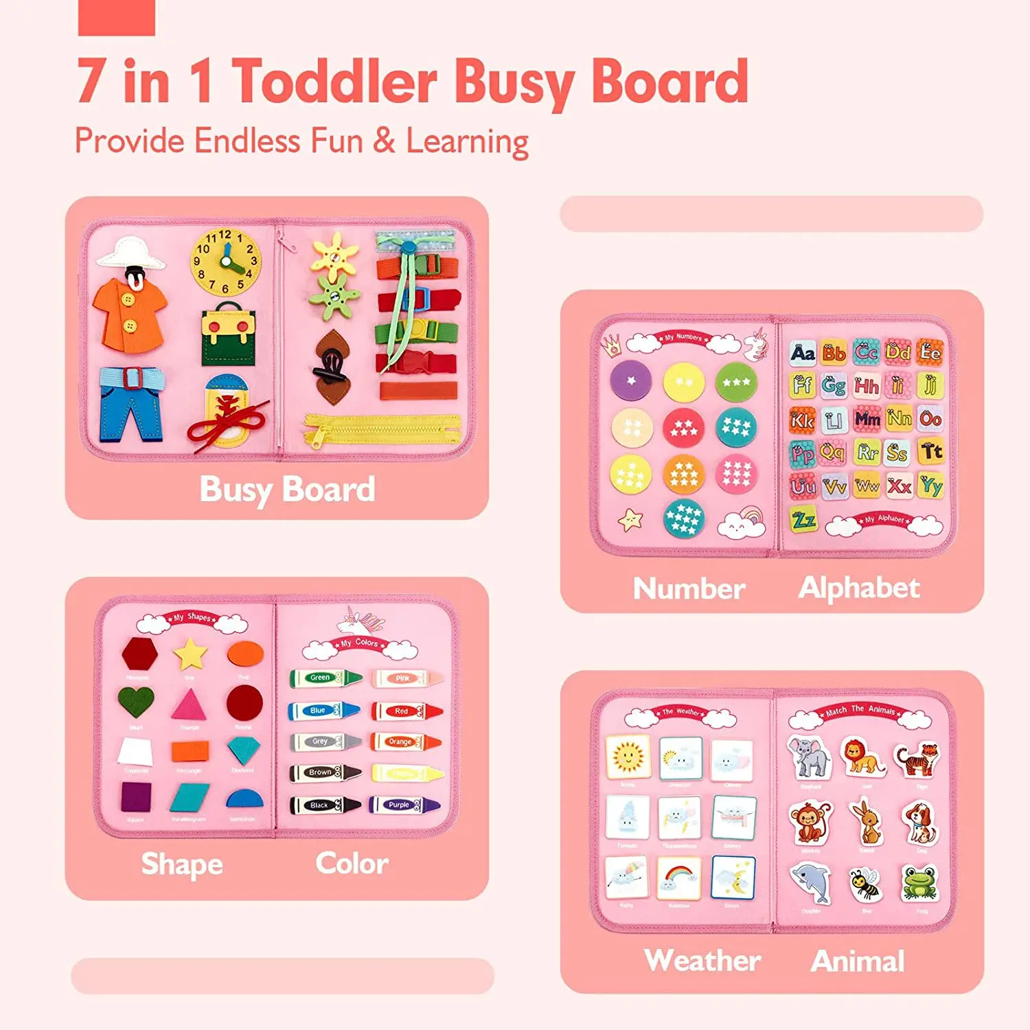 Hotsale Activity Board Montessori Kids Felt Busy Learning Basic Dress Skill Educational Travel Baby Sensory Toys