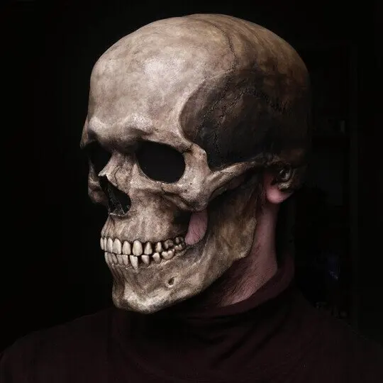 Men Halloween Horror Scary Mouth Can Move Latex Full Face Skeleton