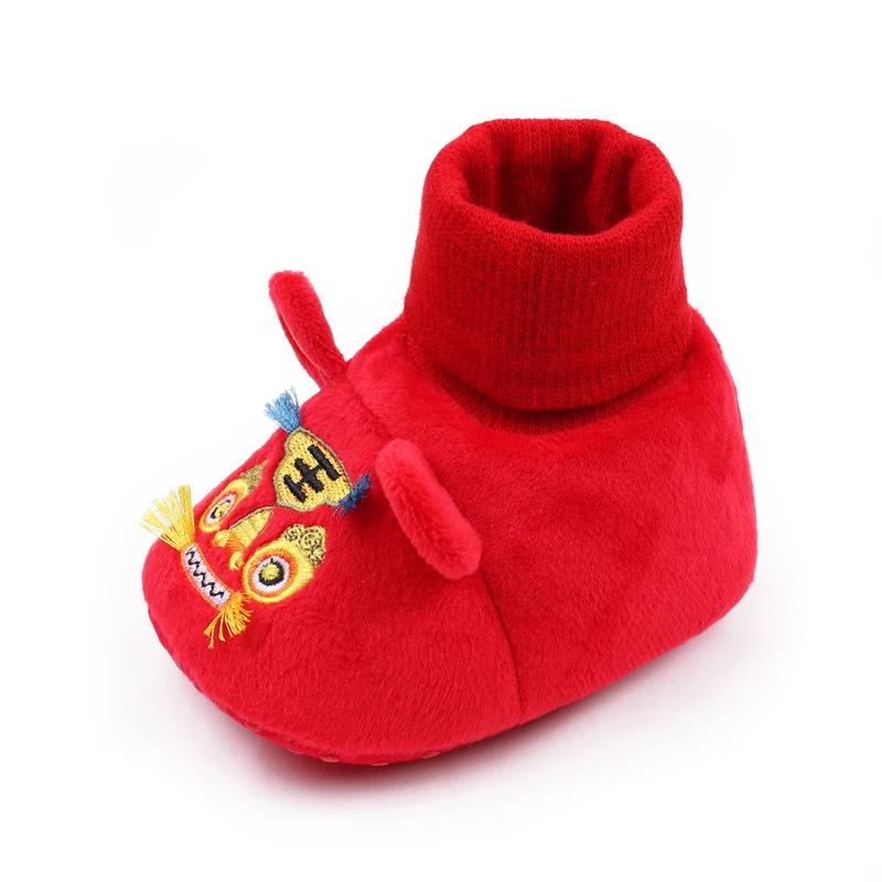 New Year Festive Red Tiger-head Shoes Soft-soled Baby Walking Shoes Winter Anti-drop Baby Floor Socks and Shoes manufacture