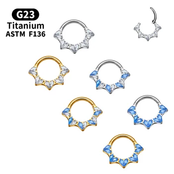 Fashion ASTM F136 Titanium  Septum Hoop Clicker Nose Ring Colorful CZ Inlay Ear Tragus Helix Lobe Piercing Jewelry for Women