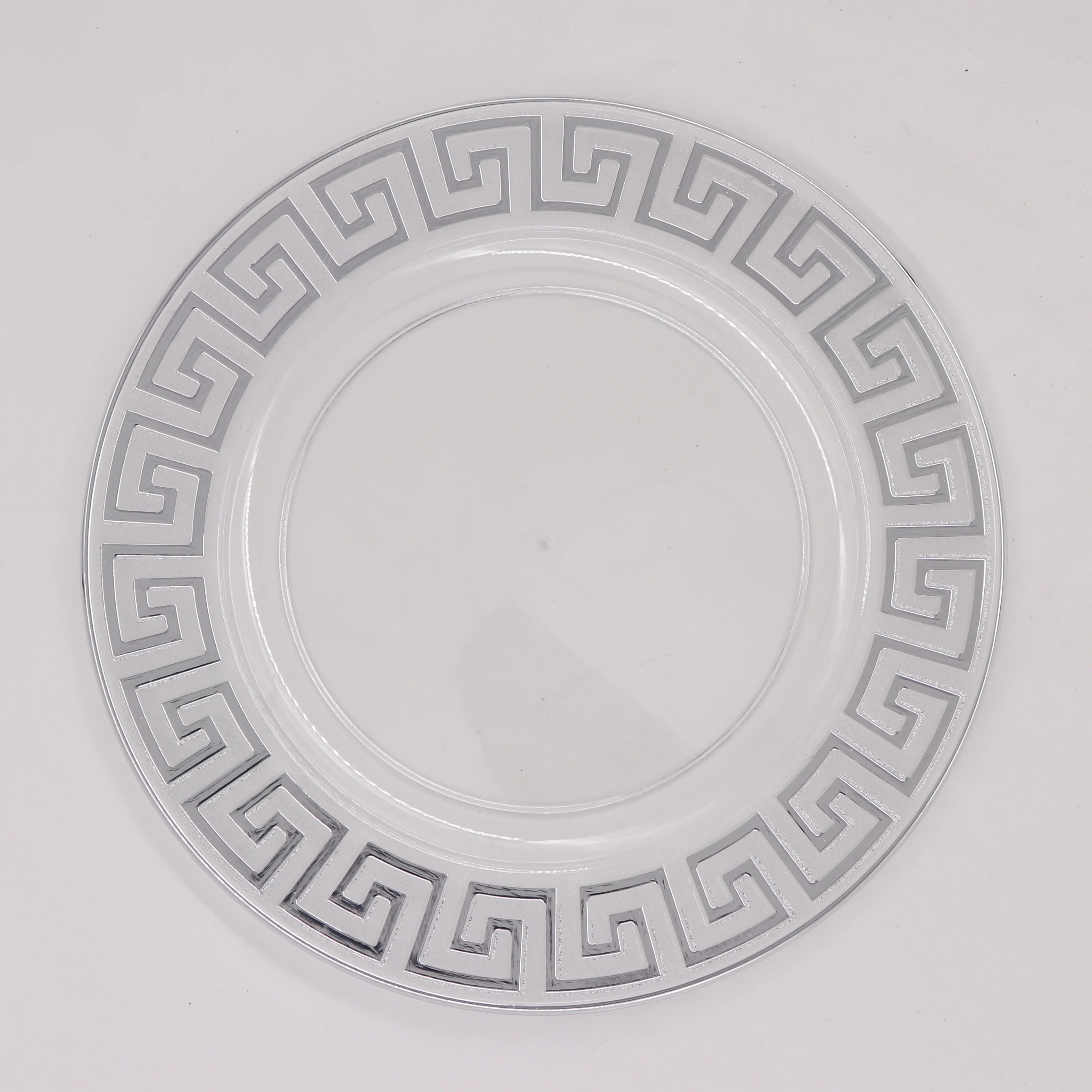 Okllen 12 Pack Plastic Round Charger Plates, 13" Dinner Chargers Decorative Plates With Beaded Rim Embossed Charger Serving Plates For Wedding Catering Event Tabletop Decor White