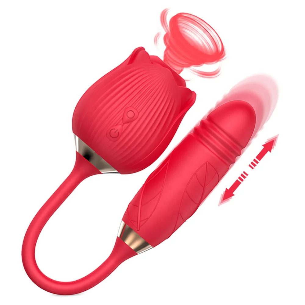 Drop Shipping Wholesale Rose Vibrators with Clit Sucking Nipple Stimulator Clit Sucker Rose Sex Toys Rose Toy Vibrator for Women