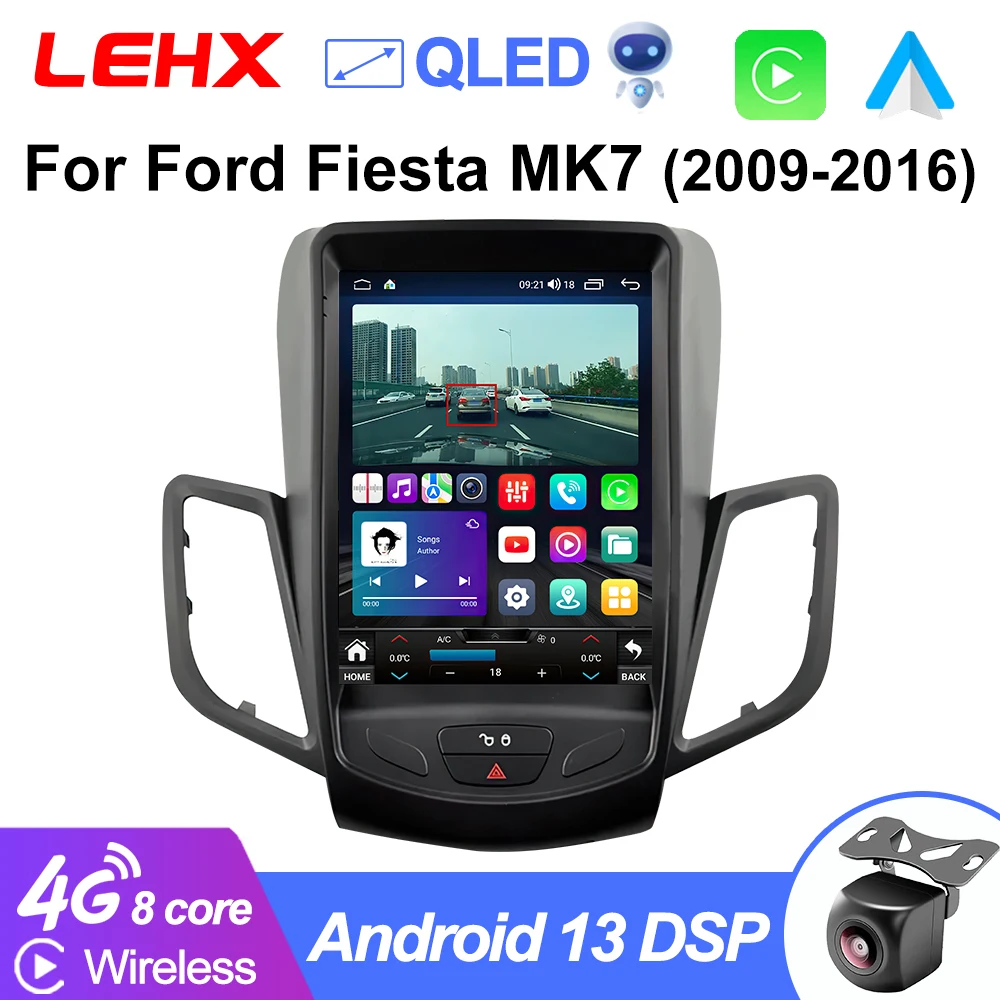 LEHX WIFI DSP 2Din Android 13 Car Radio Multimedia for Ford Fiesta MK7 2009-2016 Carplay Stereos GPS Tesla Style Car DVD Player