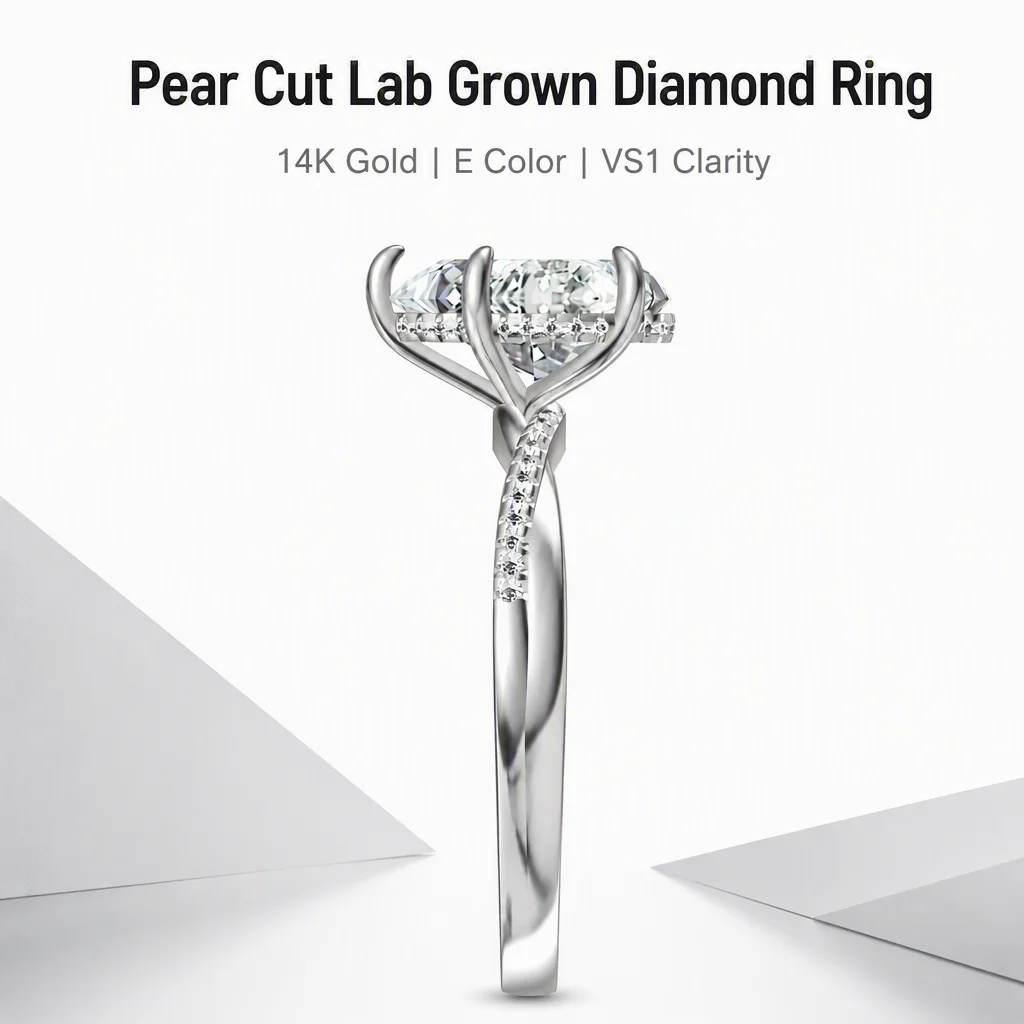 14K Gold Pear Cut Lab Grown Diamond Ring Pear Round Lab Created Diamond Engagement Ring Lab Diamond Rings for Women