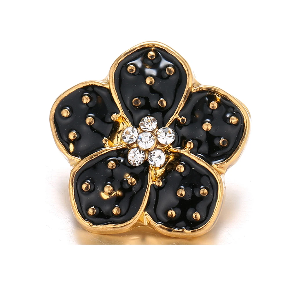 Flower Shaped Rhinestone Alloy Snaps Buttons Charms Fit 18mm Snap Jewelry 