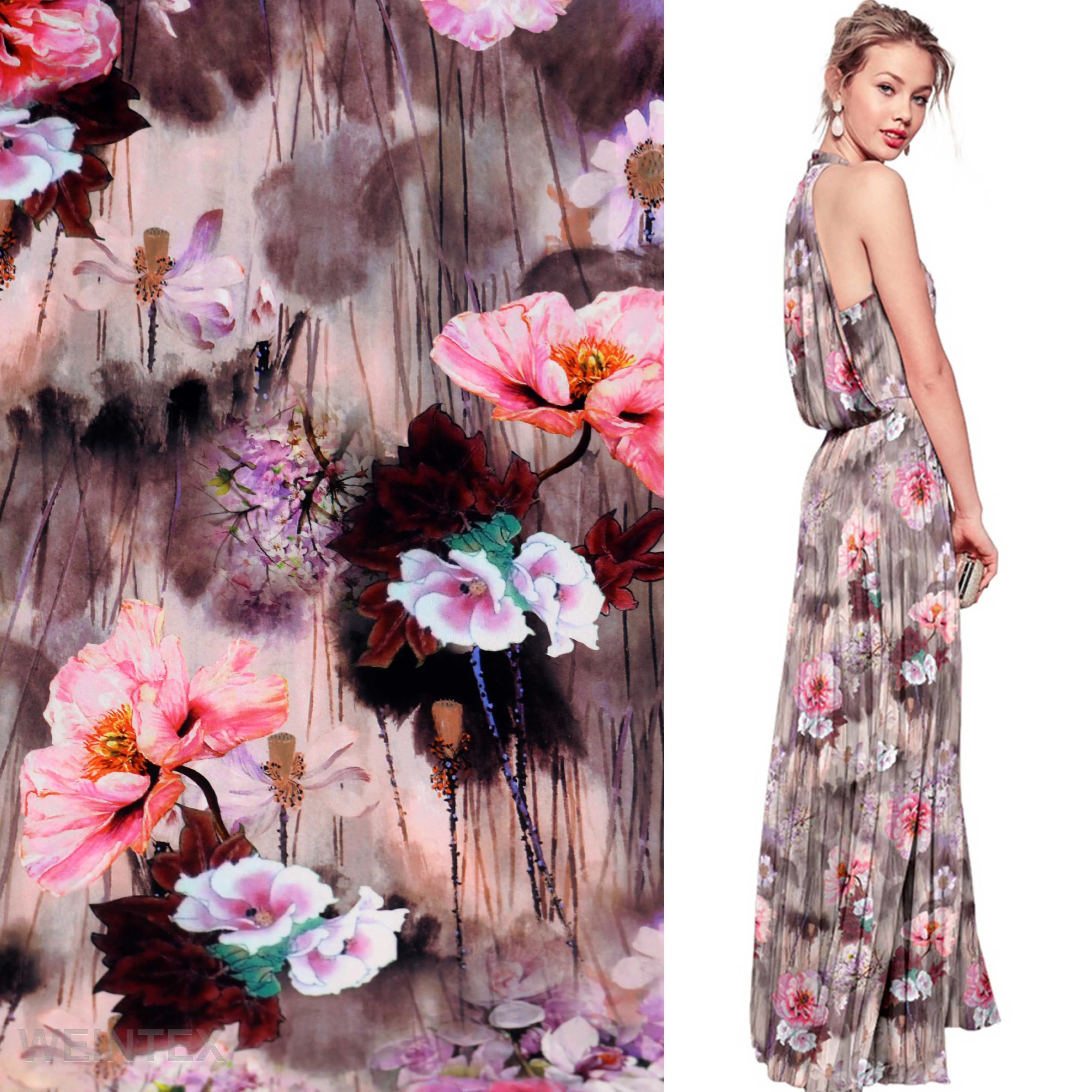 WI-E03-SM071 методом цифровой печати полиэстер спандекс/шелковая ткань с цветочным принтом полиграфические услуги